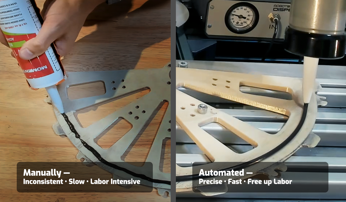 Image comparing dispensing manually vs. automated.